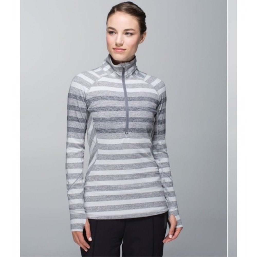 Lululemon Jacket Womens 6 Gray Race Your‎ Pace Stripe 1/2 Zip Athletic Active